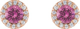 14K Gold Natural Pink Sapphire Round 4-Prong Halo-Style Earrings - Rose Gold - view 5