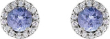 Platinum Natural Tanzanite Round 4-Prong Halo-Style Earrings - view 5