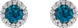 14K Gold Natural London Blue Topaz Round 4-Prong Halo-Style Earrings - White Gold - view 4