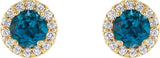 14K Gold Natural London Blue Topaz Round 4-Prong Halo-Style Earrings - Yellow Gold - view 4