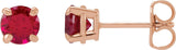 14K Gold Lab-Grown Ruby Round 4-Prong Claw Stud Earrings - Rose Gold
