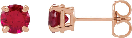 14K Gold Lab-Grown Ruby Round 4-Prong Claw Stud Earrings - Rose Gold