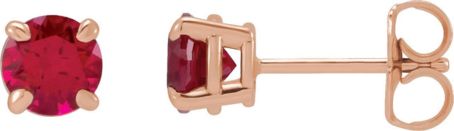 14K Gold Lab-Grown Ruby Round 4-Prong Claw Stud Earrings - Rose Gold
