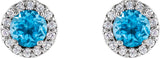 14K Gold Natural Swiss Blue Topaz Round 4-Prong Halo-Style Earrings - White Gold - view 4
