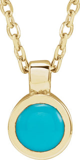 14K Gold Round Natural Turquoise Bezel-Set Necklace or Pendant - Yellow Gold
