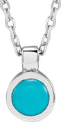 Platinum Round Natural Turquoise Bezel-Set Necklace or Pendant