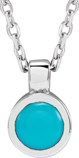14K Gold Round Natural Turquoise Bezel-Set Necklace or Pendant - White Gold