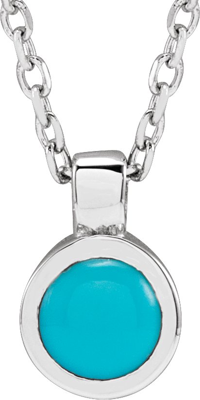 14K Gold Round Natural Turquoise Bezel-Set Necklace or Pendant - White Gold