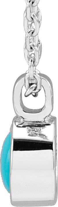 Platinum Round Natural Turquoise Bezel-Set Necklace or Pendant - view 2