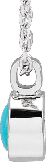 14K Gold Round Natural Turquoise Bezel-Set Necklace or Pendant - White Gold - view 2