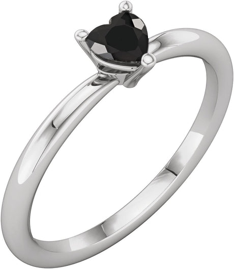 Platinum Natural Black Onyx Heart Solitaire Ring
