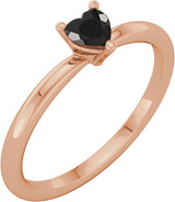 14K Gold Natural Black Onyx Heart Solitaire Ring - Rose Gold