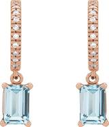 14K Gold Emerald Natural Sky Blue Topaz & Natural Diamond French-Set Dangle Hoop Earrings - Rose Gold - view 2