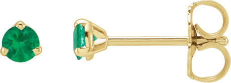 14K Gold Natural Emerald Round 3-Prong Claw Cocktail-Style Stud Earrings - Yellow Gold