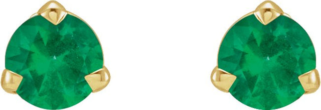 14K Gold Natural Emerald Round 3-Prong Claw Cocktail-Style Stud Earrings - Yellow Gold - view 2