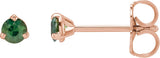 14K Gold Natural Green Sapphire Round 3-Prong Claw Cocktail-Style Stud Earrings - Rose Gold