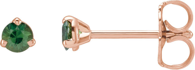 14K Gold Natural Green Sapphire Round 3-Prong Claw Cocktail-Style Stud Earrings - Rose Gold