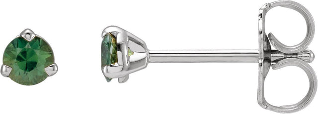 14K Gold Natural Green Sapphire Round 3-Prong Claw Cocktail-Style Stud Earrings - White Gold