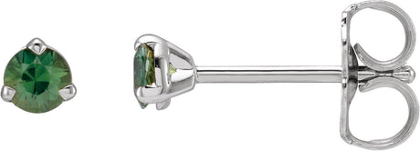 Platinum Natural Green Sapphire Round 3-Prong Claw Cocktail-Style Stud Earrings