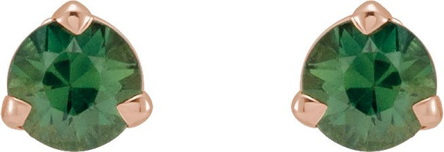 14K Gold Natural Green Sapphire Round 3-Prong Claw Cocktail-Style Stud Earrings - Rose Gold - view 2