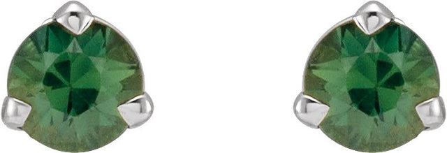 14K Gold Natural Green Sapphire Round 3-Prong Claw Cocktail-Style Stud Earrings - White Gold - view 2