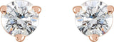 14K Gold Natural Diamond Round 3-Prong Stud Earrings - Rose Gold - view 6
