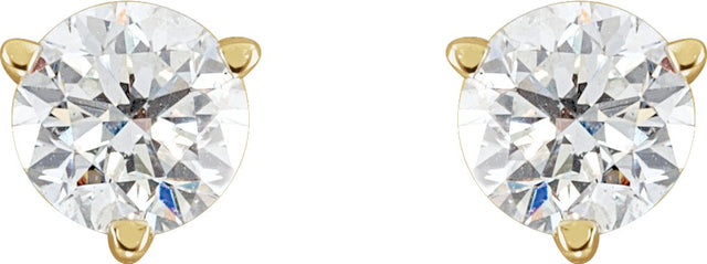 14K Gold Lab-Grown Diamond Round 3-Prong Stud Earrings - Yellow Gold - view 6