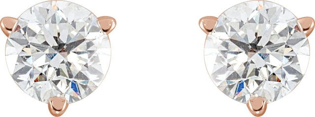 14K Gold Natural Diamond Round 3-Prong Stud Earrings - Rose Gold - view 6