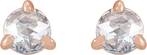 14K Gold Natural Diamond Round 3-Prong Claw Rose-Cut Stud Earrings - Rose Gold - view 4