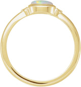 14K Gold Natural White Opal Bezel-Set Cabochon Ring – .03 CTW - Yellow Gold - view 4