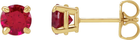 14K Gold Lab-Grown Ruby Round 4-Prong Claw Stud Earrings - Yellow Gold
