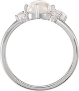 Platinum Oval Natural Rainbow Moonstone Scattered Cabochon Ring - view 2