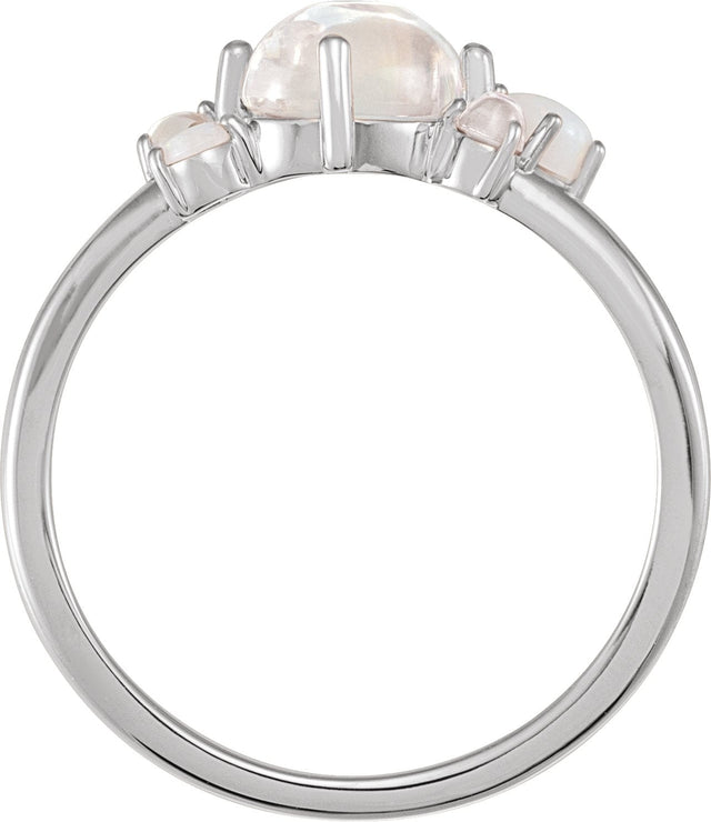 14K Gold Oval Natural Rainbow Moonstone Scattered Cabochon Ring - White Gold - view 2