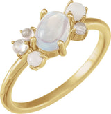 14K Gold Oval Natural Rainbow Moonstone Scattered Cabochon Ring - Yellow Gold