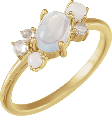 14K Gold Oval Natural Rainbow Moonstone Scattered Cabochon Ring - Yellow Gold