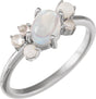Platinum Oval Natural Rainbow Moonstone Scattered Cabochon Ring
