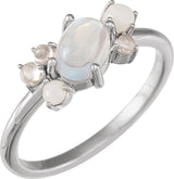 14K Gold Oval Natural Rainbow Moonstone Scattered Cabochon Ring - White Gold