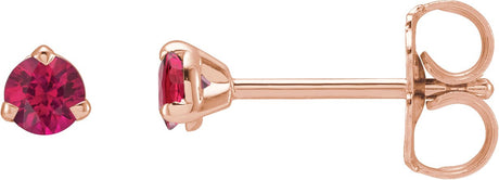 14K Gold Natural Ruby Round 3-Prong Claw Cocktail-Style Stud Earrings - Rose Gold
