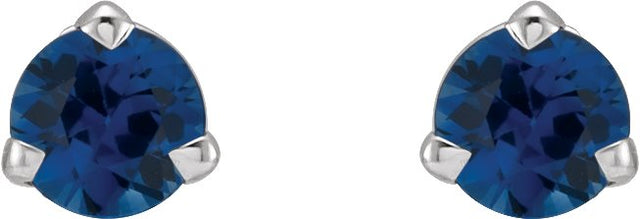 14K Gold Natural Blue Sapphire Round 3-Prong Claw Cocktail-Style Stud Earrings - White Gold - view 2
