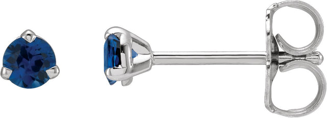 14K Gold Natural Blue Sapphire Round 3-Prong Claw Cocktail-Style Stud Earrings - White Gold