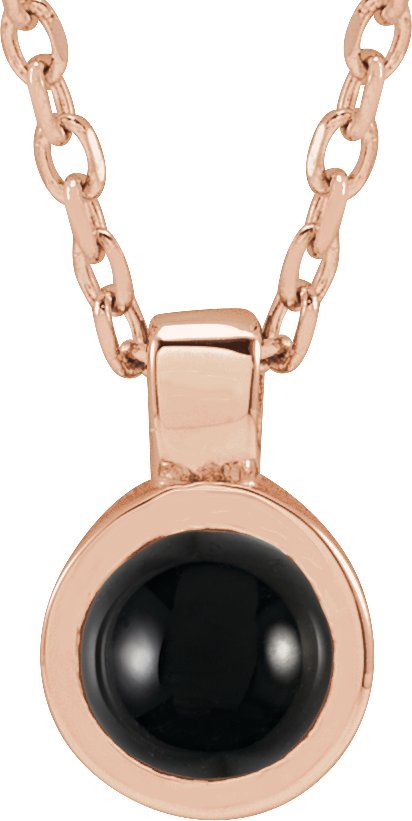 14K Gold Round Natural Onyx Bezel-Set Necklace or Pendant - Rose Gold