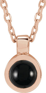14K Gold Round Natural Black Onyx Bezel-Set Necklace or Pendant - Rose Gold
