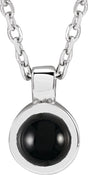 Platinum Round Natural Black Onyx Bezel-Set Necklace or Pendant