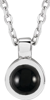 14K Gold Round Natural Black Onyx Bezel-Set Necklace or Pendant - White Gold