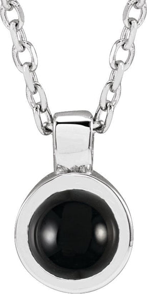 Platinum Round Natural Onyx Bezel-Set Necklace or Pendant