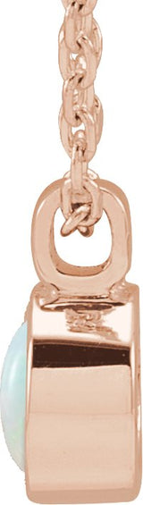 14K Gold Round Natural White Opal Bezel-Set Necklace or Pendant - Rose Gold - view 2