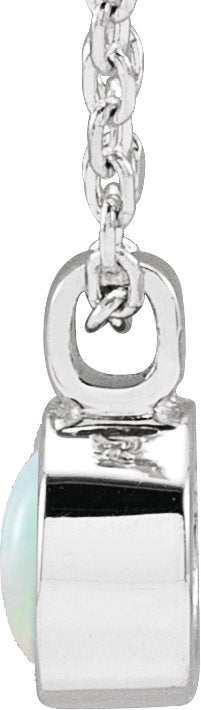 Platinum Round Natural White Opal Bezel-Set Necklace or Pendant - view 2