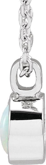 14K Gold Round Natural White Opal Bezel-Set Necklace or Pendant - White Gold - view 2