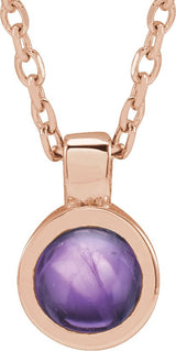 14K Gold Round Natural Amethyst Bezel-Set Necklace or Pendant - Rose Gold