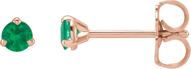 14K Gold Natural Emerald Round 3-Prong Claw Cocktail-Style Stud Earrings - Rose Gold